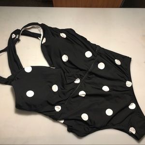 Jantzen Black and White Polka Dot One-Piece Swimsuit
